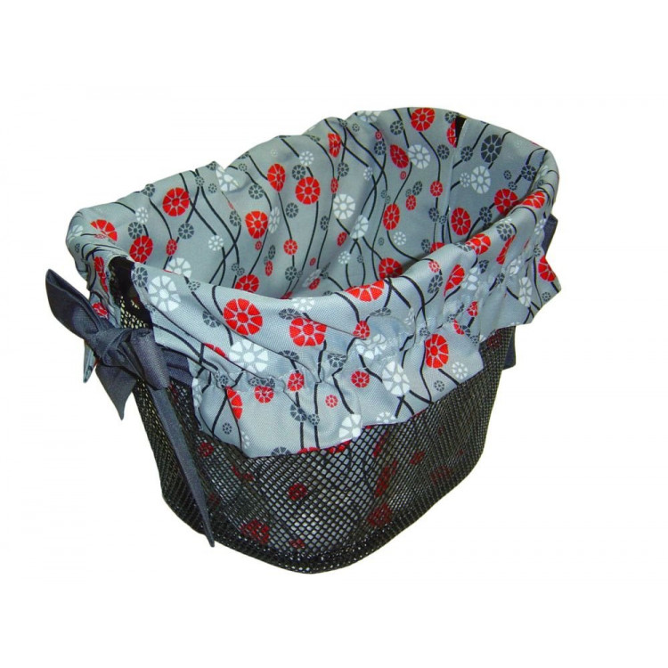 Vložka do košíka sivá s červenými kvietkami